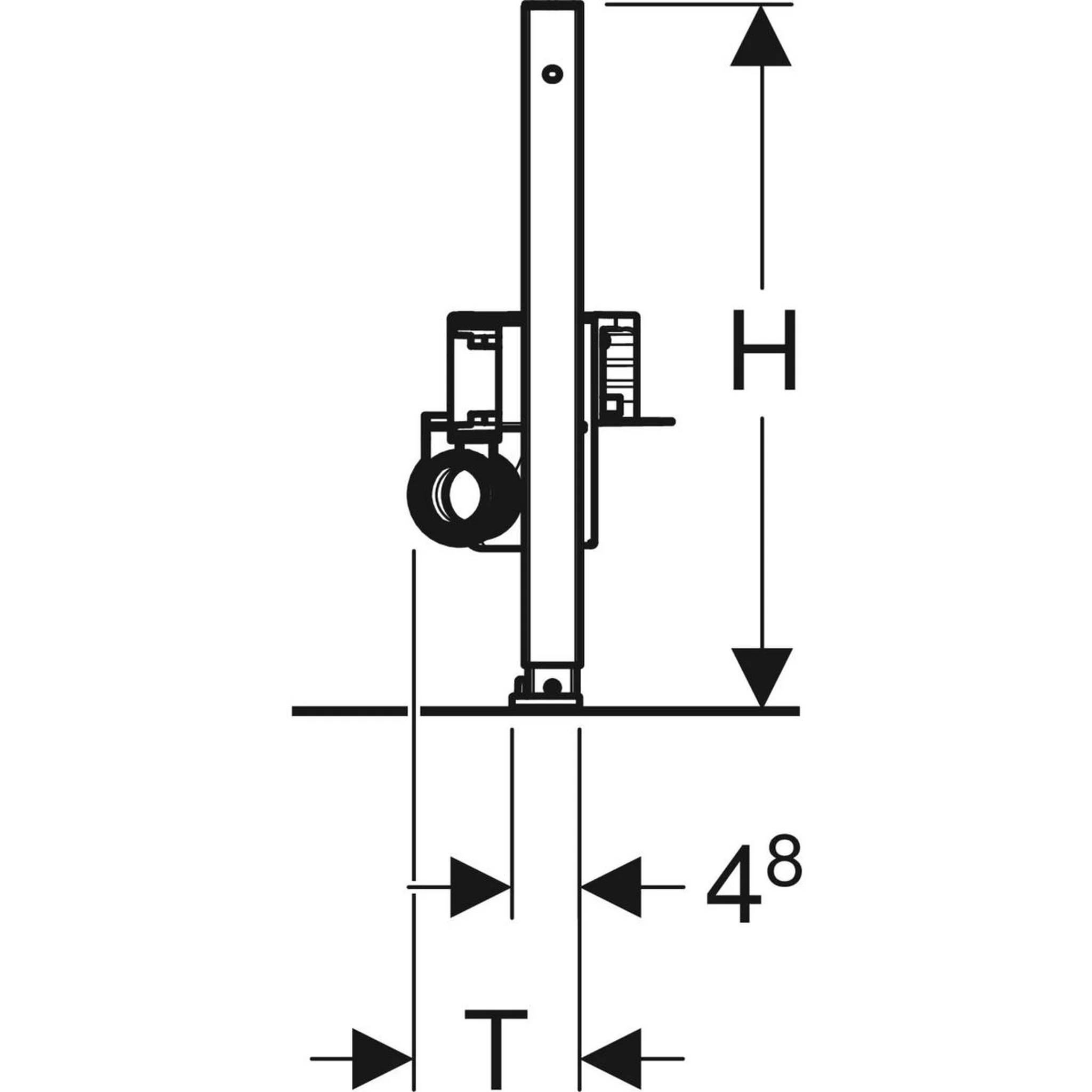 Technisches Diagramm einer vertikalen Komponente mit Höhe H und Dicke T, mit einer Breitenmessung von 4,8 mm an der Basis markiert.
