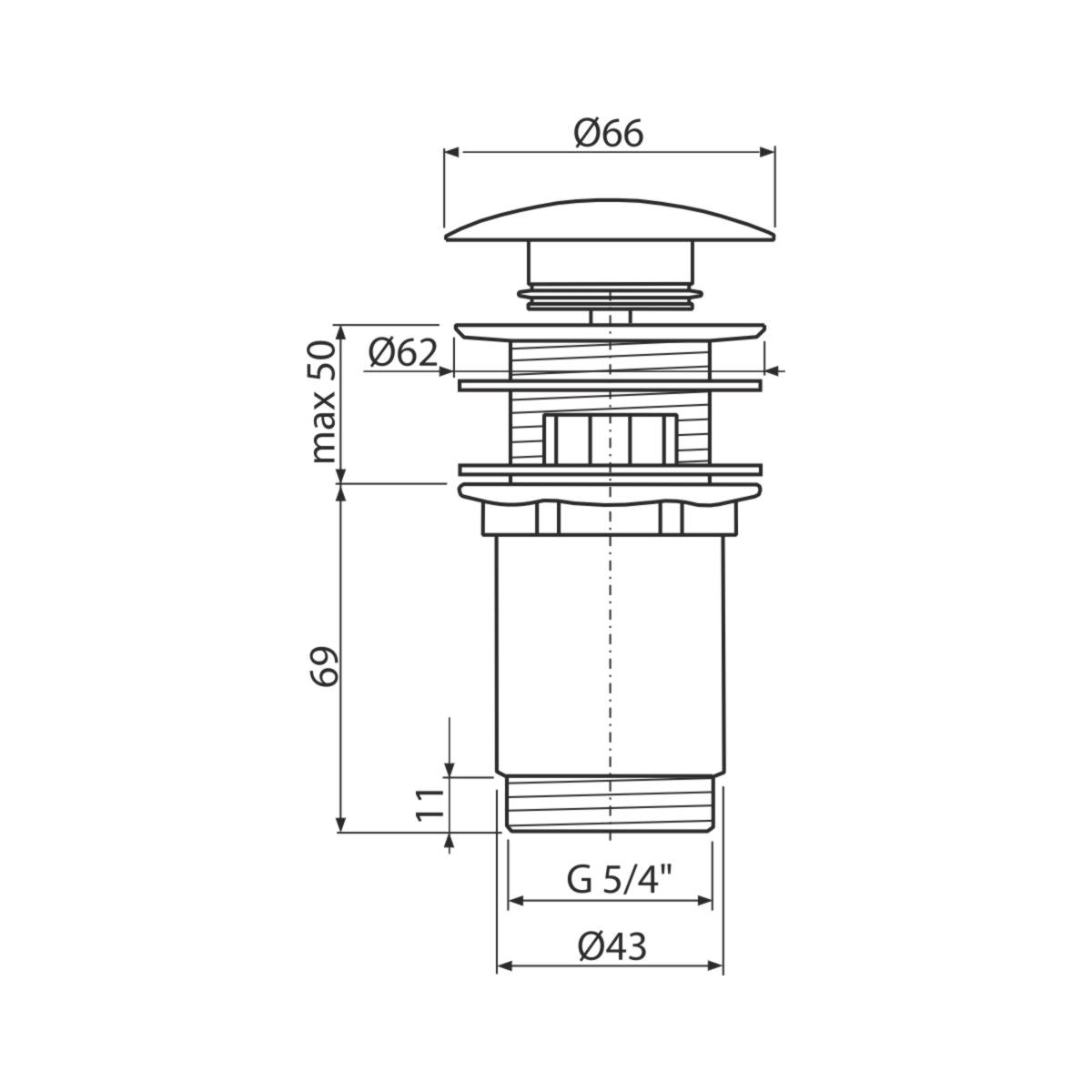 alcadrain valve d'évacuation pour lavabo CLICK/CLACK 5/4" tout métal avec trop-plein, grand bouchon blanc