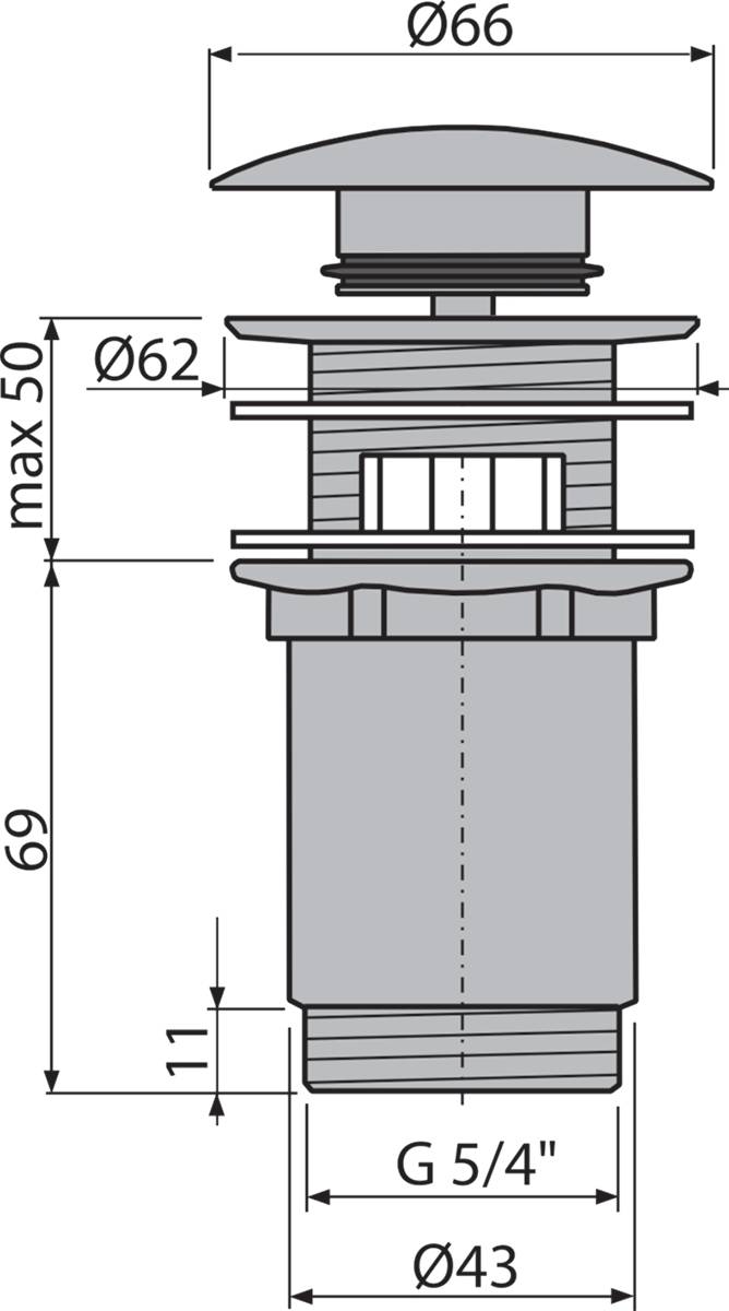 alcadrain Ablaufventil für die Waschbecken CLICK/CLACK 5/4" Ganzmetal mit Überlauf, großer Stopfen, NICKEL-gebürstete Matt