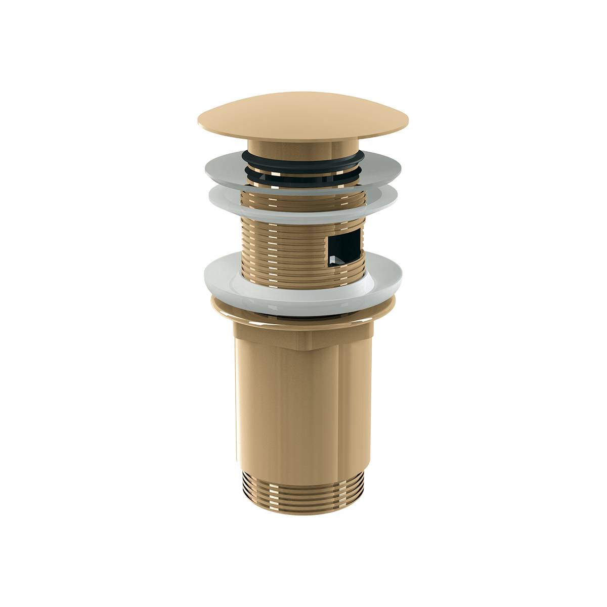 alcadrain clapet de vidange pour lavabo CLICK/CLACK 5/4" tout métal avec trop-plein, grand bouchon, finition dorée brillante