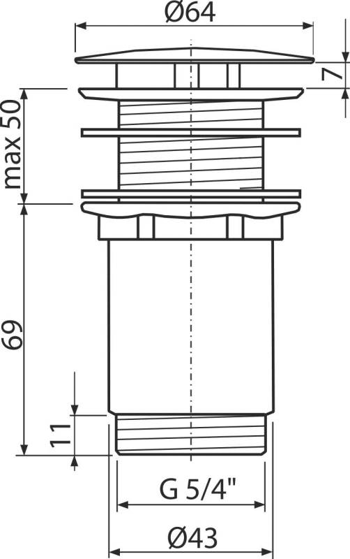 alcadrain Ablaufventil für die Waschbecken 5/4" Ganzmetal, großer nicht verschließbarer Stopfen, für die Waschbecken ohne Überlauf, Weiß-Glanz