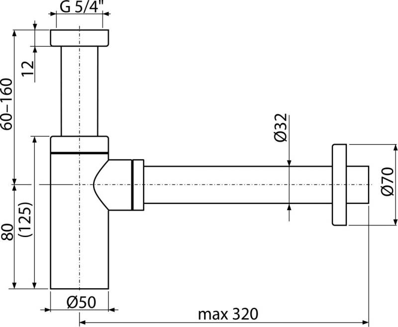 AlcaDrain Siphon Design 1 1/4" rond, tout métal nickel mat brossé