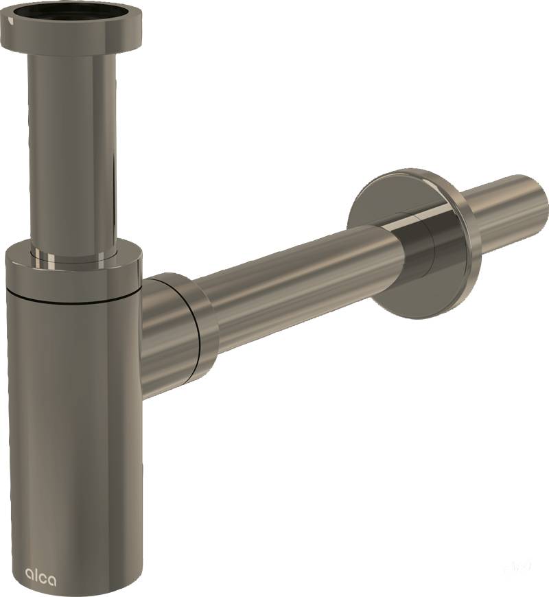 AlcaDrain Siphon Design 1 1/4" rond, tout métal nickel mat brossé