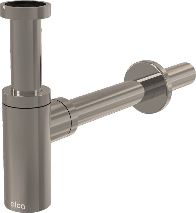 Siphon AlcaDrain Design 1 1/4" rond, métal intégral nickel brillant