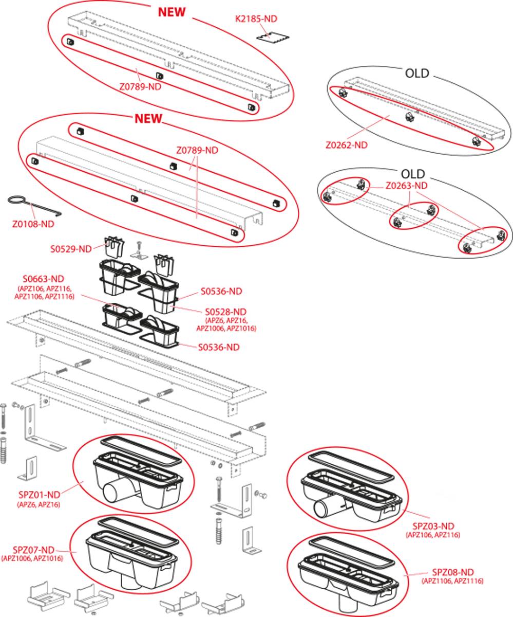AlcaDrain APZ1106 Edelstahl Duschrinne low Abfluss Senkrecht 1050