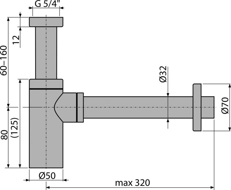 AlcaDrain Design Siphon 1 1/4" rund, Ganzmetall Messing verchromt