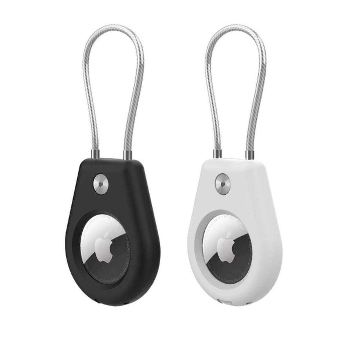 Schutzhülle kompatibel mit Apple AirTag, mit Stahlkabel - Schwarz + Weiß (2 Stück)