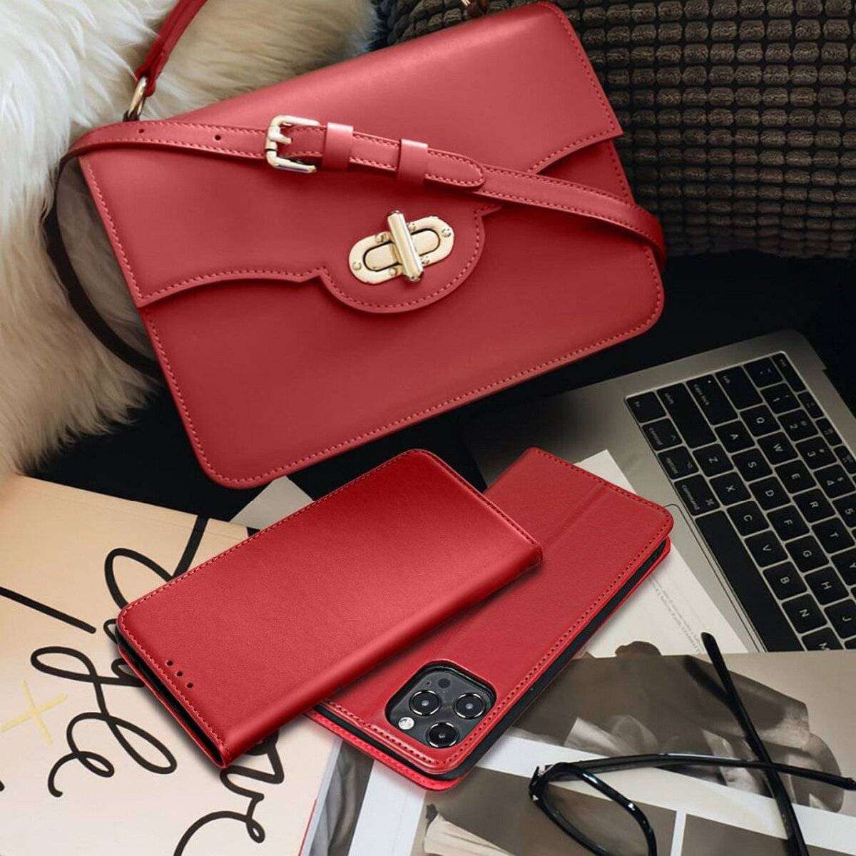Smart Pro Echt Leder Hülle Tasche Handyhülle kompatibel mit Xiaomi Redmi 15C Rot