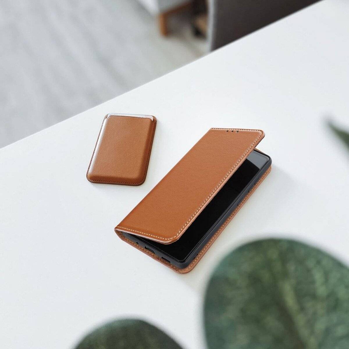 Smart Pro Echt Leder Hülle Tasche Handyhülle kompatibel mit iPhone 17 Pro Braun