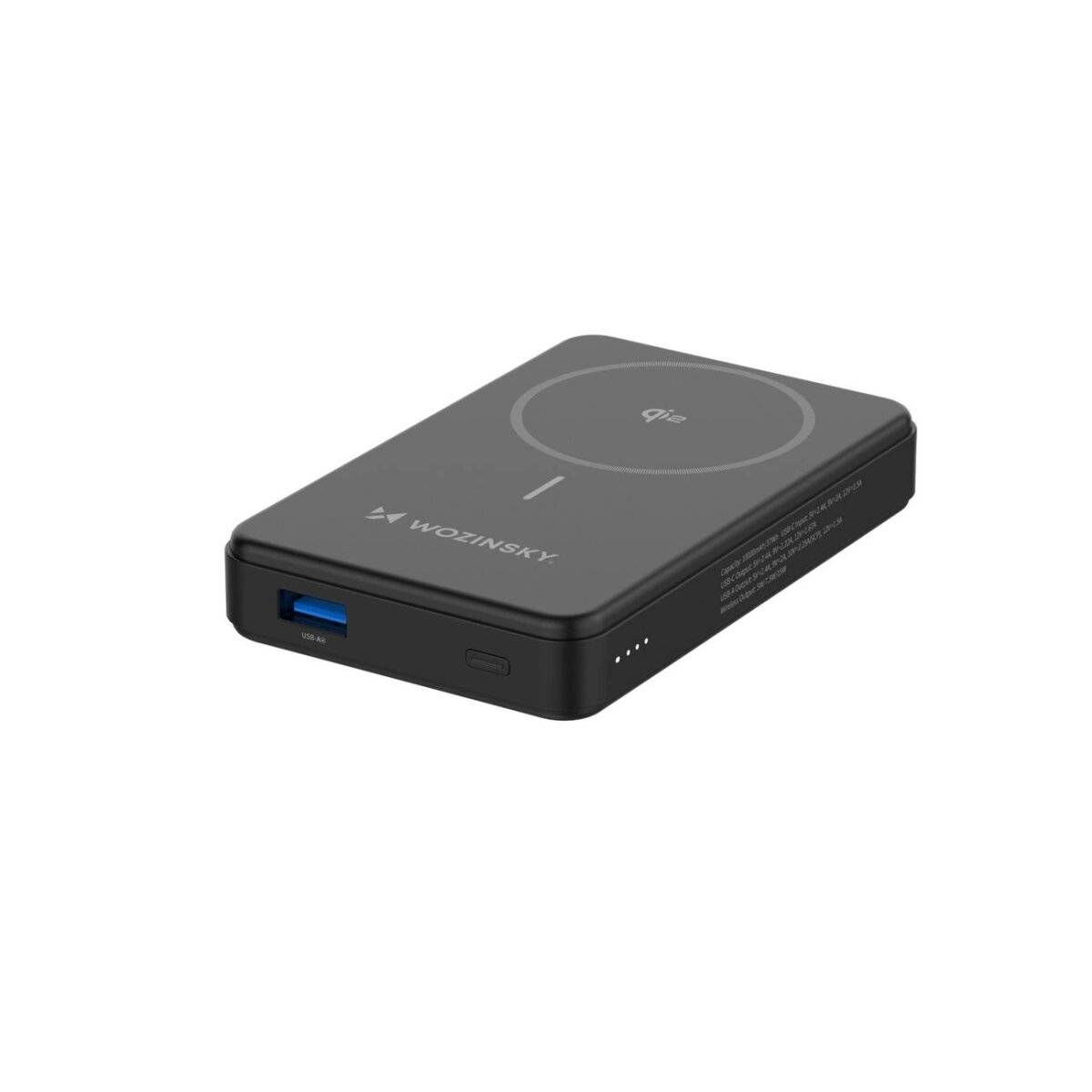 Powerbank Wozinsky WLWP-10KA0Y3S 22,5W PD Qi2 10000 mAh, mit Ständer, 1x USB-A, 1x USB-C Schwarz