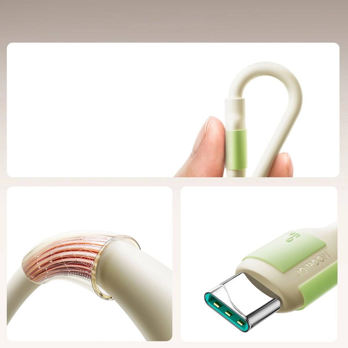 Joyroom S-A53 3A USB-A - USB-C Kabel mit fluoreszierender Spitze - Beige 1,2m