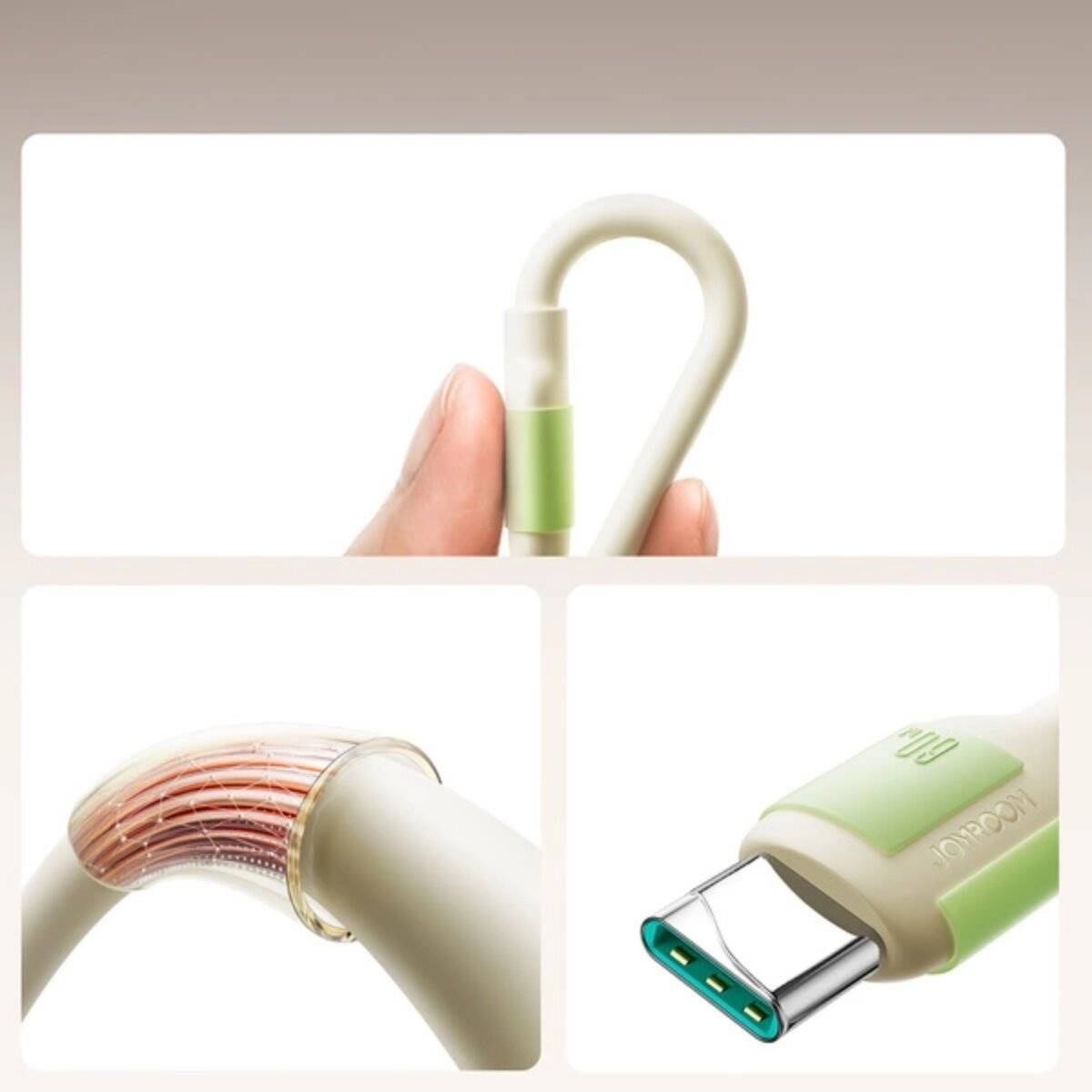 Joyroom S-A53 60W USB-C Kabel - USB-C mit fluoreszierender Spitze - beige 1,2m