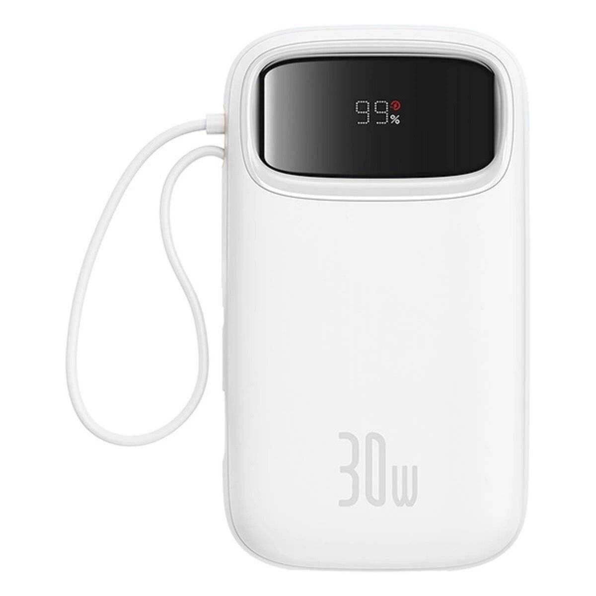 Baseus QPow 2 20000mAh 30W Powerbank mit 2 integrierten USB-C-Kabeln Weiß