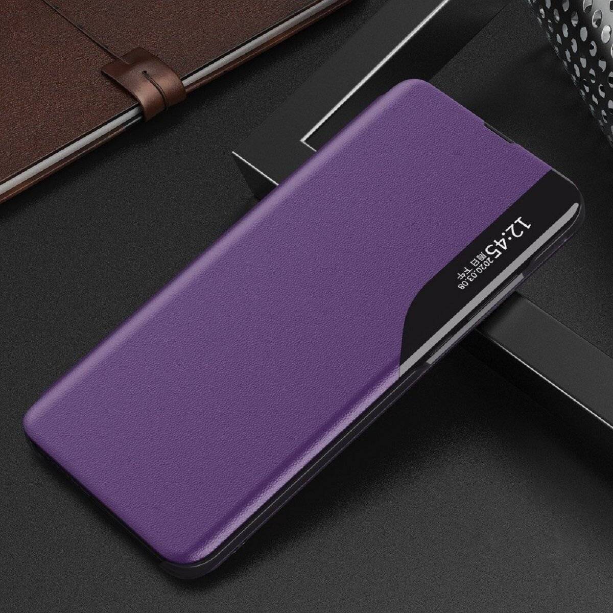 Eco Leather View Hülle mit Klappständer Kompatibel mit Samsung Galaxy A17 5G Lila