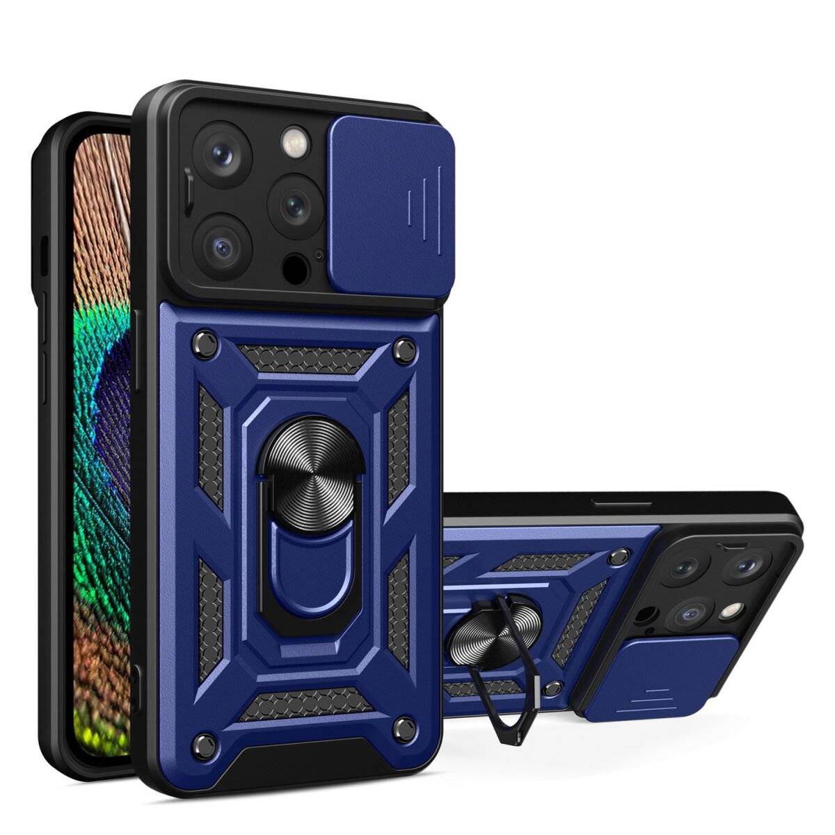 Hybrid Armor Camshield Bumper Handyhülle Hülle mit Ring kompatibel mit Samsung Galaxy S25 Ultra Blau