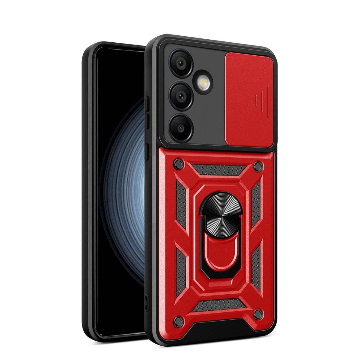 Hybrid Armor Camshield Bumper Handyhülle Hülle mit Ring kompatibel mit Samsung Galaxy S25 Ultra Rot
