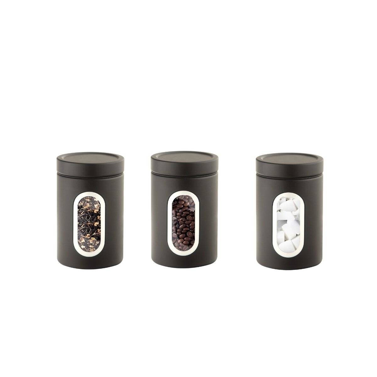 3-teiliges Aufbewahrungsdosen-Set in Schwarz ideal für Gewürze oder Kaffee