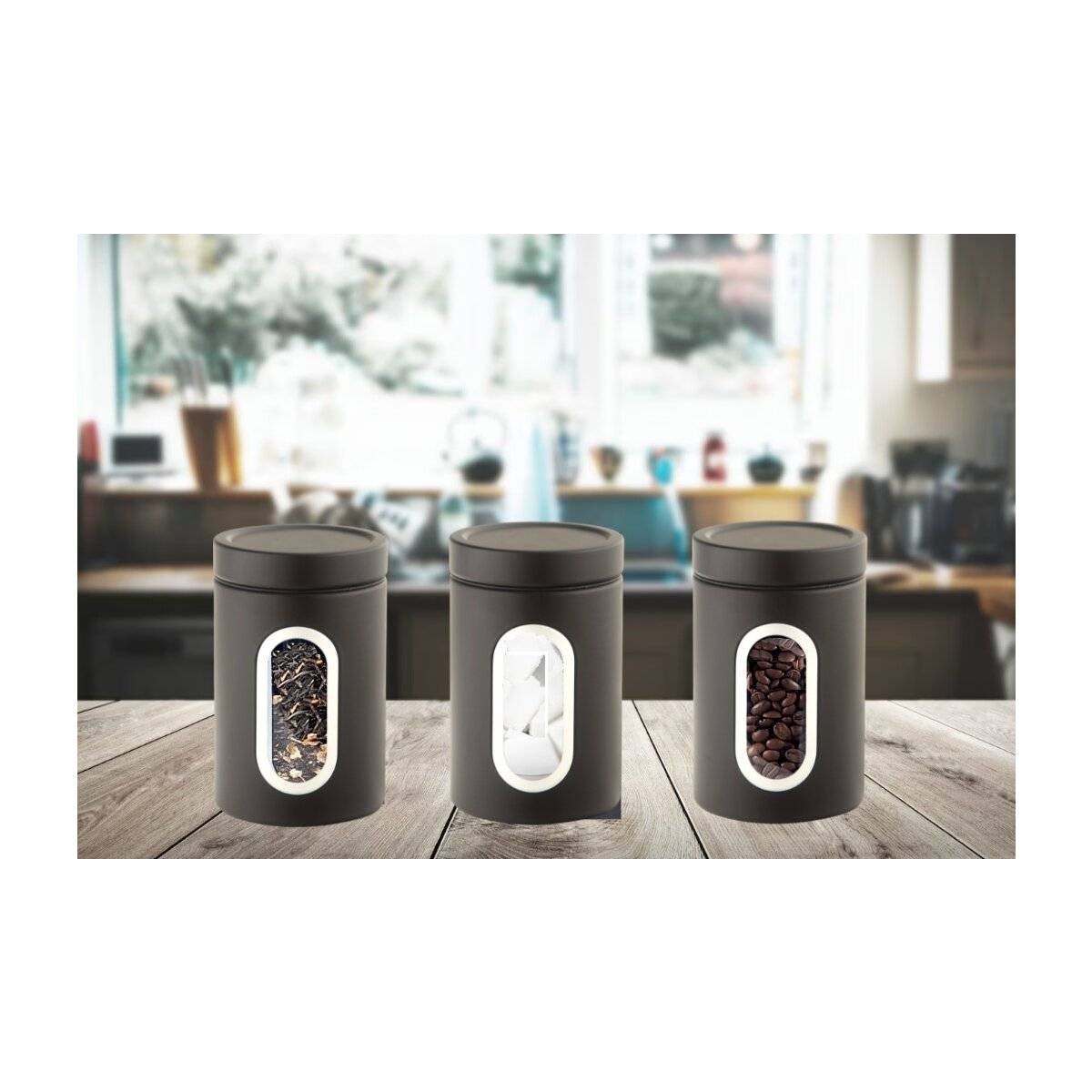 3-teiliges Aufbewahrungsdosen-Set in Schwarz ideal für Gewürze oder Kaffee