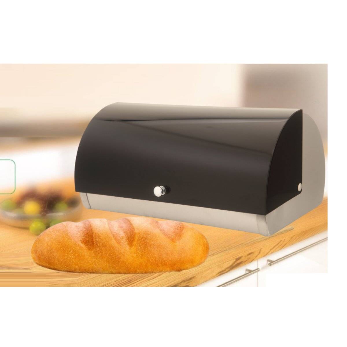 Moderner Brotkasten mit Rolldeckel aus Edelstahl - 38,5 x 18,5 x 28 cm - Schwarz