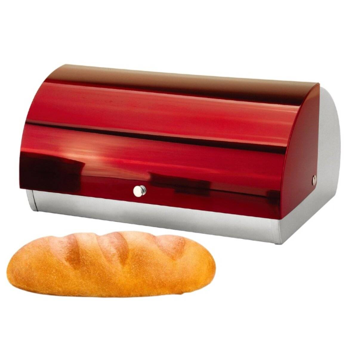 Moderner Brotkasten mit Rolldeckel aus Edelstahl - 38,5 x 18,5 x 28 cm - Rot