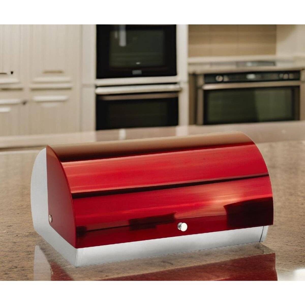 Moderner Brotkasten mit Rolldeckel aus Edelstahl - 38,5 x 18,5 x 28 cm - Rot