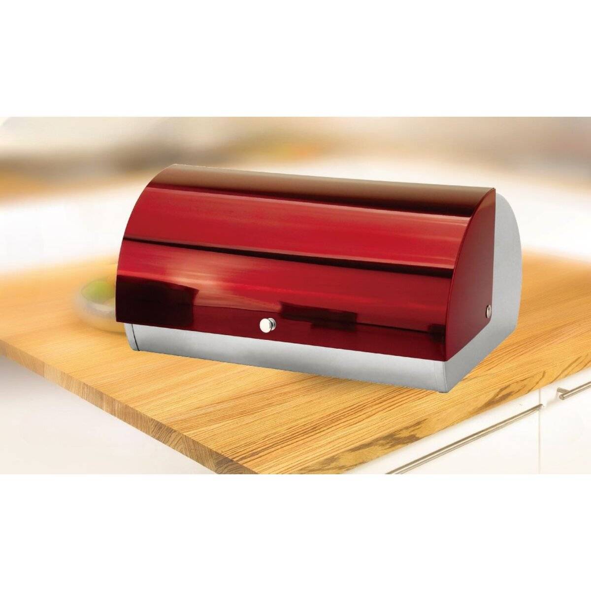 Moderner Brotkasten mit Rolldeckel aus Edelstahl - 38,5 x 18,5 x 28 cm - Rot
