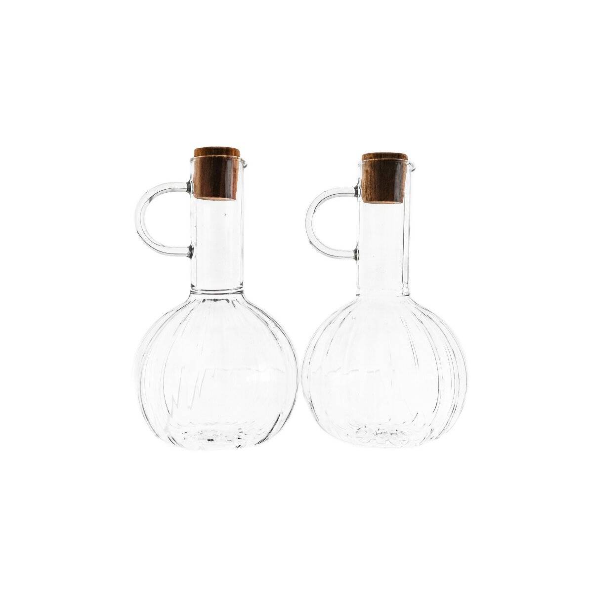 Öl- & Essigflasche "Luana Doppio" 2er-Set aus Borosilikatglas mit Holzkorken