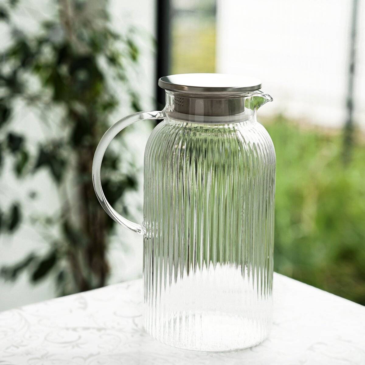 Glaskaraffe "Freya Caraffa" aus hochwertigem Borosilikatglas mit Deckel - 1800ml
