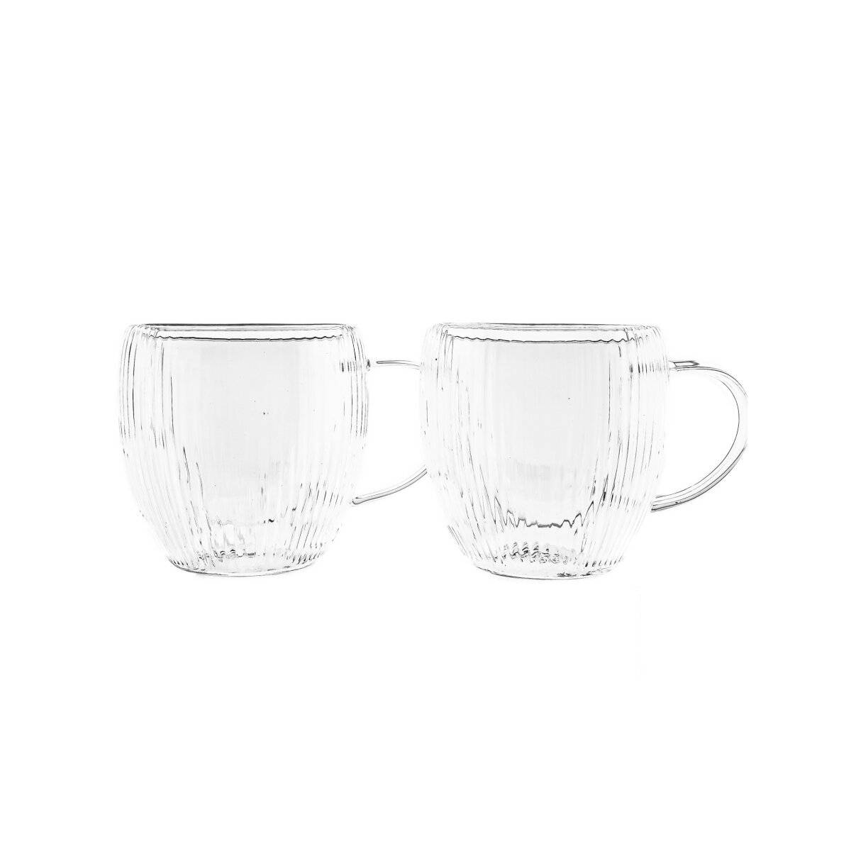 2-tlg. Doppelwandige Gläser "Freya Double" - 250 ml mit Henkel und Relief-Design