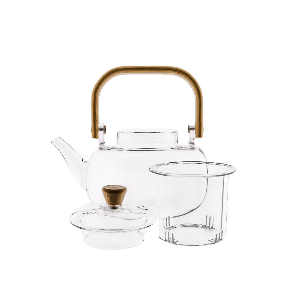 Teekanne "Maya Tisana" aus hochwertigem Borosilikatglas mit Holzgriff -1000 ml