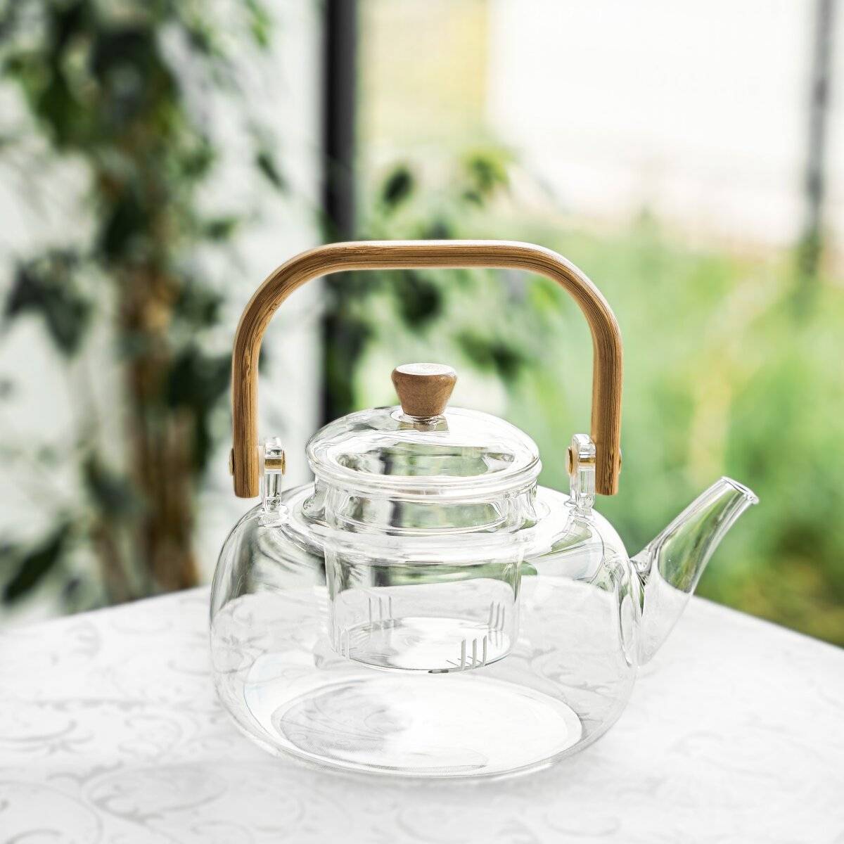 Teekanne "Maya Tisana" aus hochwertigem Borosilikatglas mit Holzgriff -1000 ml