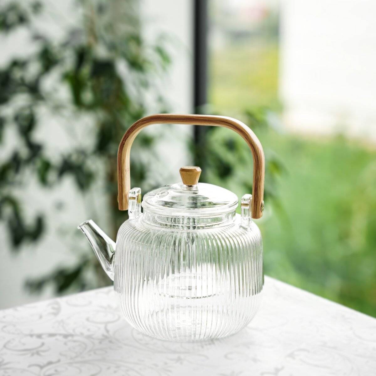 Teekanne „Freya Tisana“ – 1000 ml mit Relief-Design aus Borosilikatglas