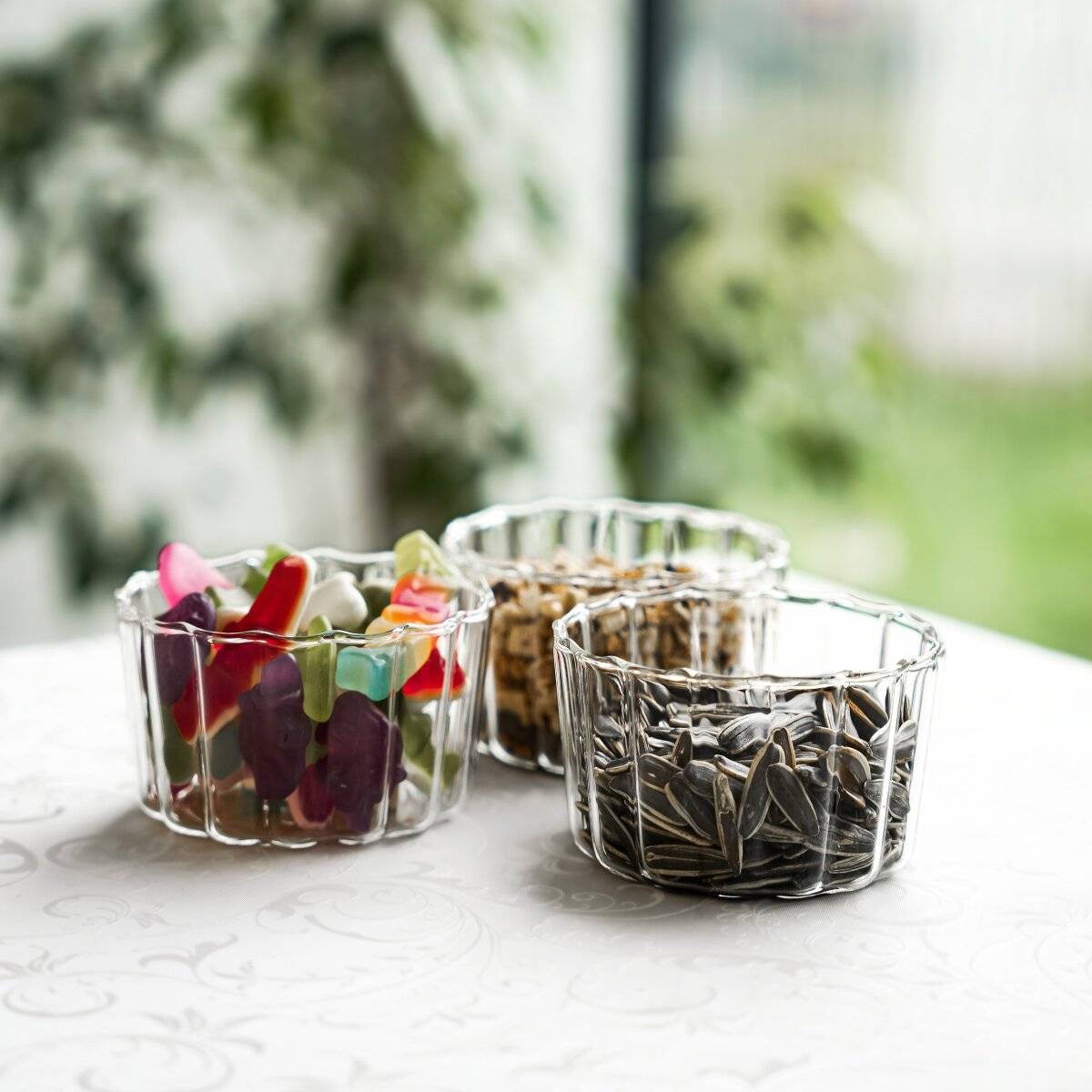 Glasschalen "Luana Dipo" 3er-Set aus Borosilikatglas im Relief Design