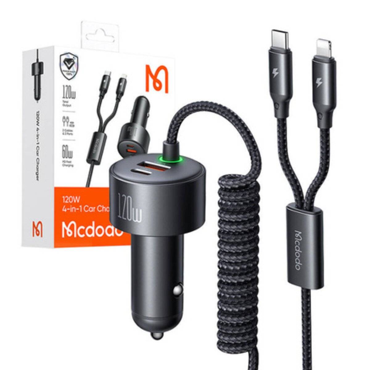 Mcdodo CC-0370 Autoladegerät, USB-C, für iPhone, 120W, einziehbare Kabel