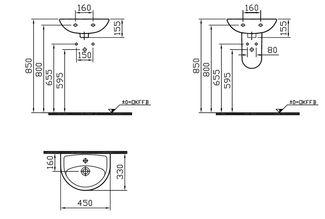 O100 Handwaschbecken 450 x 330