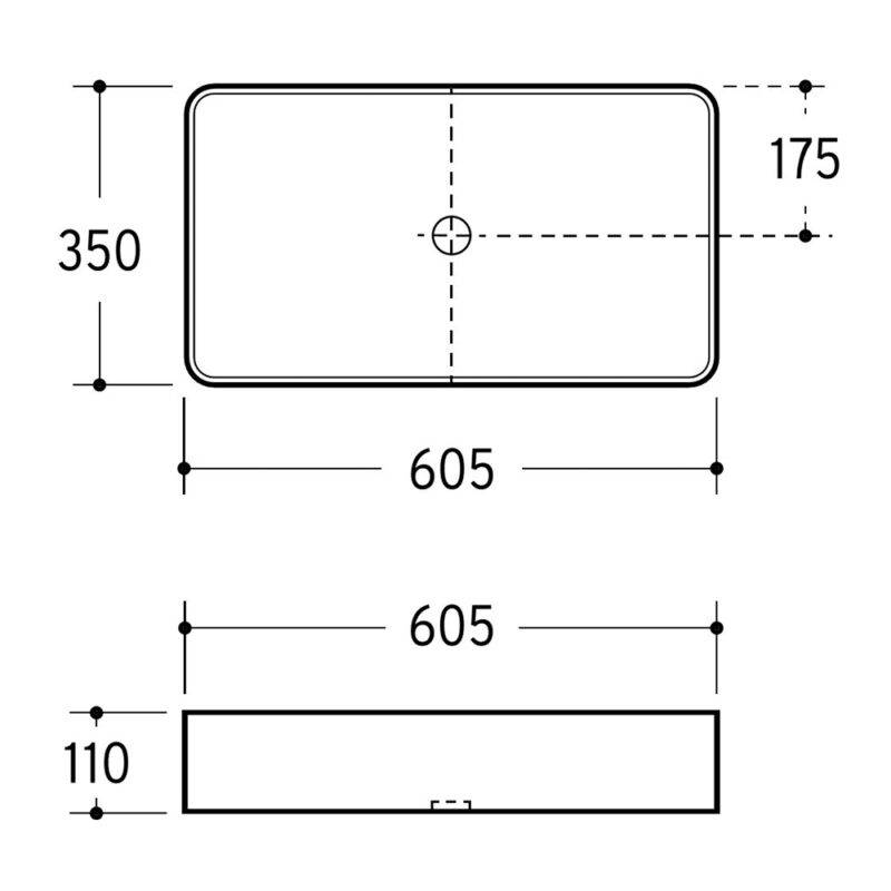 Beitz & Walz AqvaCeramica Aufsatzbecken "SlimRim" o. Überl. 605 x 350 mm mattschwarz