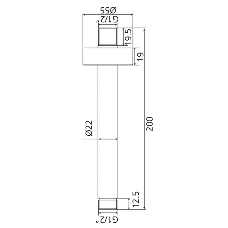 Beitz & Walz AqvaShower Deckenanbindung 1/2" x 1/2" x 200 mm / mattschwarz