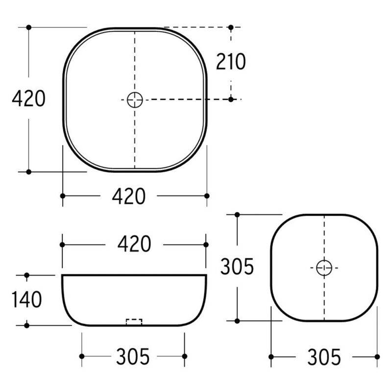 Beitz & Walz AqvaCeramica Aufsatzbecken "Schale" o. Überl. 420 x 420 mm mattschwarz