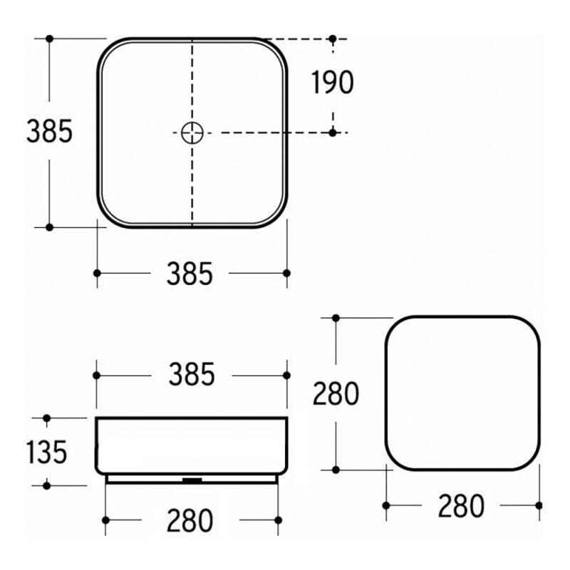 Beitz & Walz AqvaCeramica Aufsatzbecken "SlimRim" o. Überl. 385 x 385 mm mattschwarz