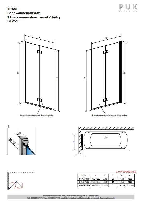Puk Trave Badewannenaufsatz Links 995-1005