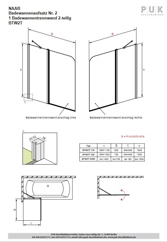Puk Naab Badewannenaufsatz Links 1290-1300