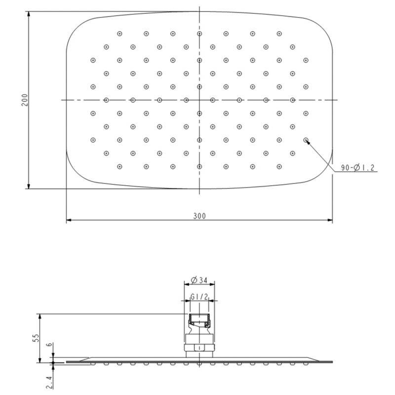 Beitz & Walz AqvaShower Kopfbrause 300 x 200 x 2 mm / Edelstahl-poliert
