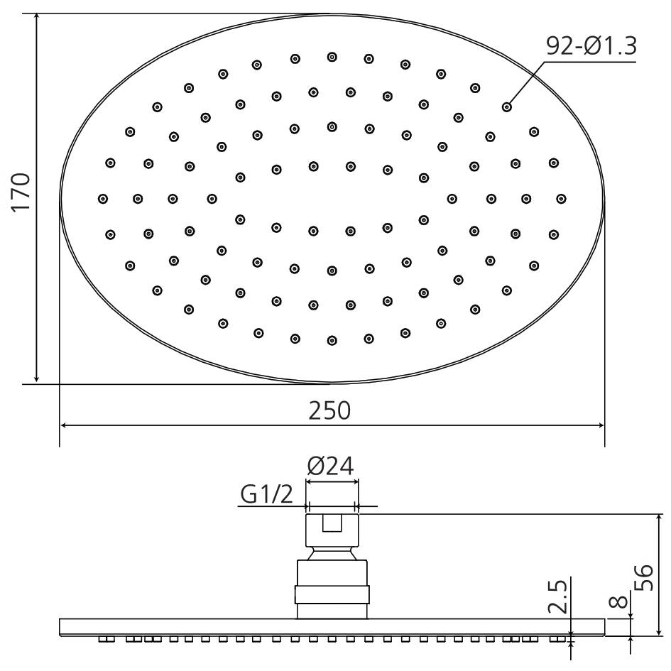 Beitz & Walz AQVADESIGN Kopfbrause 250 mm oval, chrom