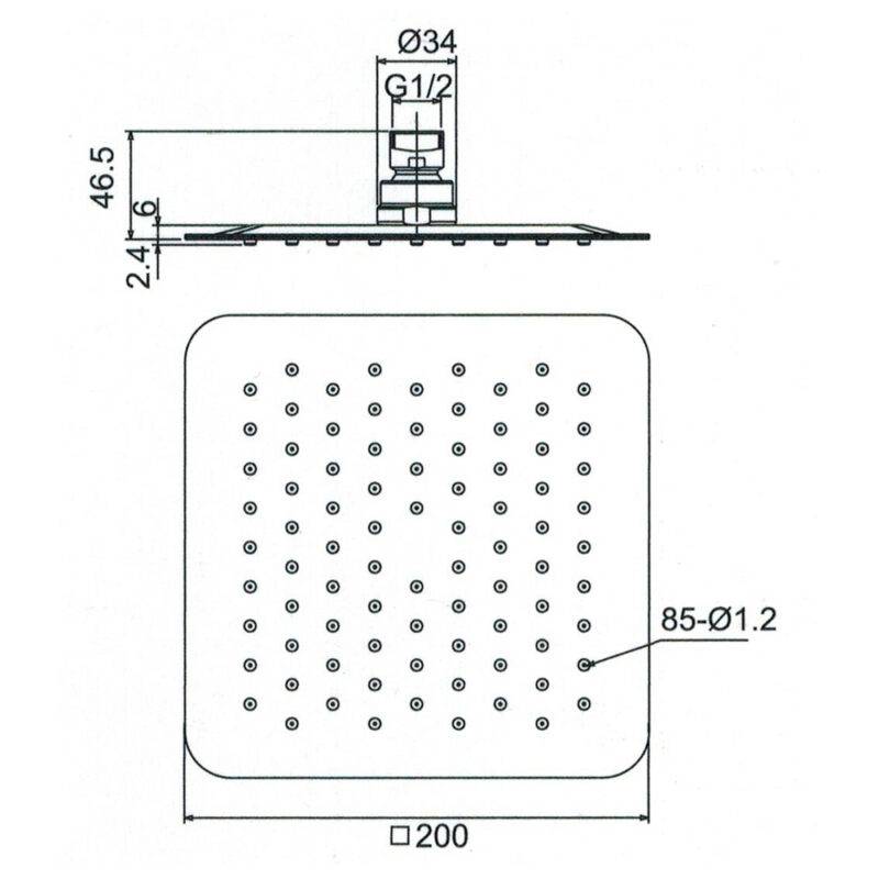 Beitz & Walz AqvaShower Kopfbrause 200 x 200 x 2 mm, Edelstahl-poliert