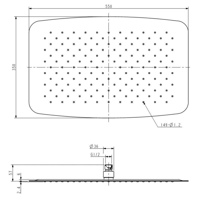Beitz & Walz AqvaShower Kopfbrause 550 x 350 x 2 mm / Edelstahl-poliert