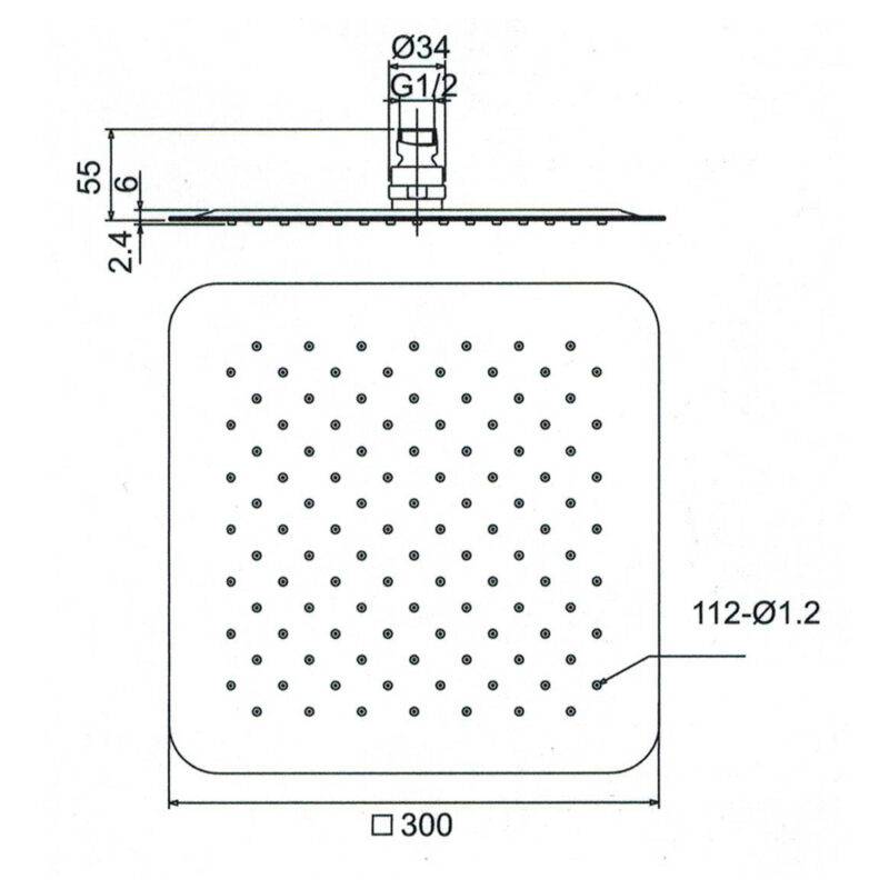 Beitz & Walz AqvaShower Kopfbrause 300 x 300 x 2 mm, Edelstahl-poliert