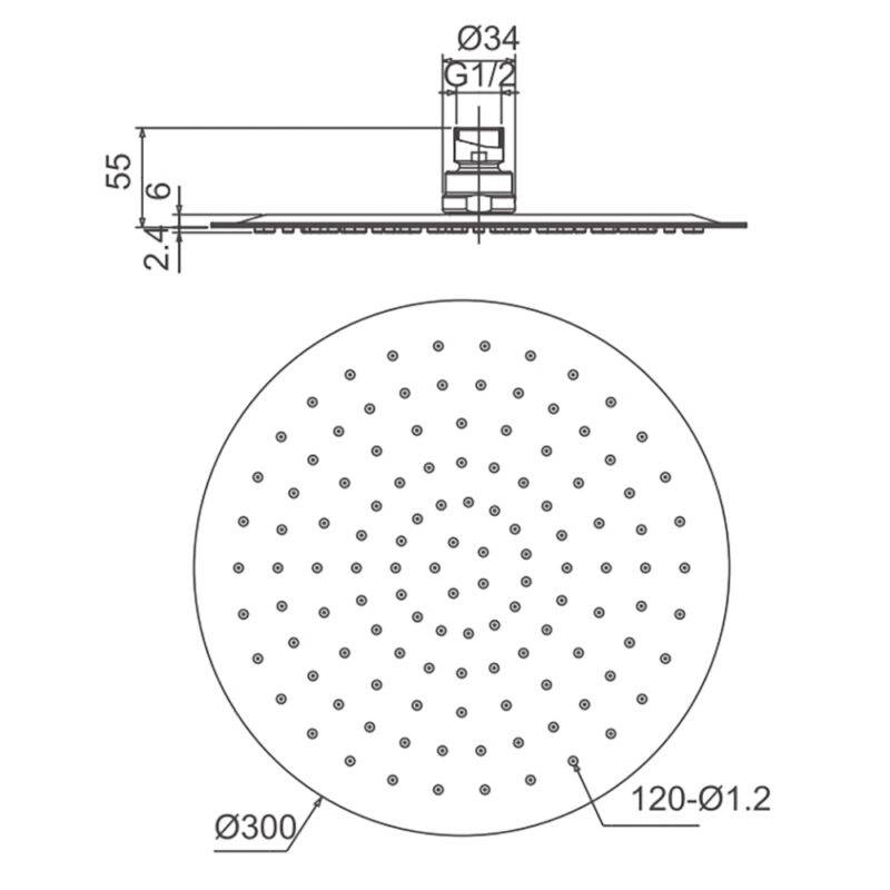 Beitz & Walz AqvaShower Kopfbrause 300 x 2 mm, Edelstahl-poliert