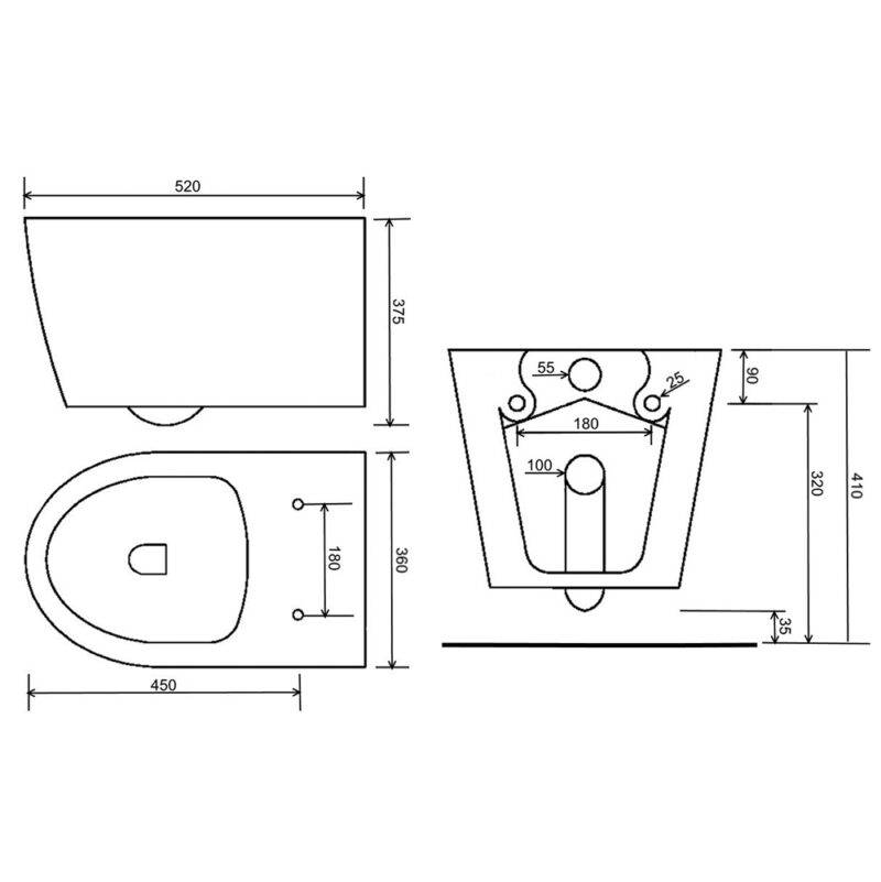Beitz & Walz AqvaCeramica WC Wand Tiefspüler spülrandlos 520 x 360 mm - weiß -