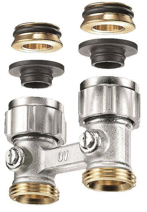 Oventrop bloc-robinet à deux tubes, raccord d'arrêt mâle 3/4" x mâle 3/4", forme passage