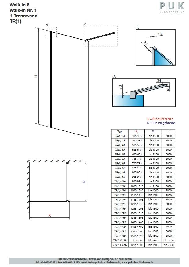 Puk Walk IN 140 - 8 mm Glas schwarz